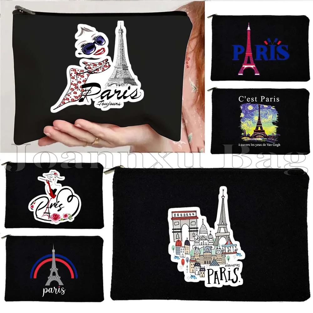 Starry Night Van Gogh Paris Eiffel Tower France City Landmark Heart French Flag Map Cosmetic Makeup Toilet Bag Pencil Case Pouch