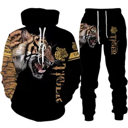 Hoodies Set Tiger 3D Animal Print Hoodie Pants Suits Long Sleeve Pullover Boy Sportswear Tracksuit Outfit Two Piece Jogging Sets