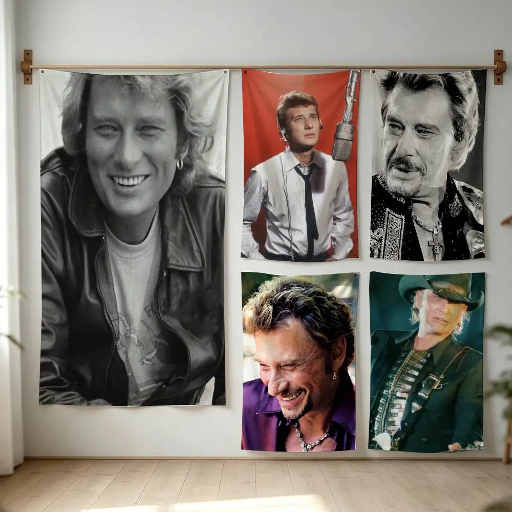 J-Johnny H-Hallyday Singer Flag Digital Printing Banner for Garage Wall Out Door Decoration