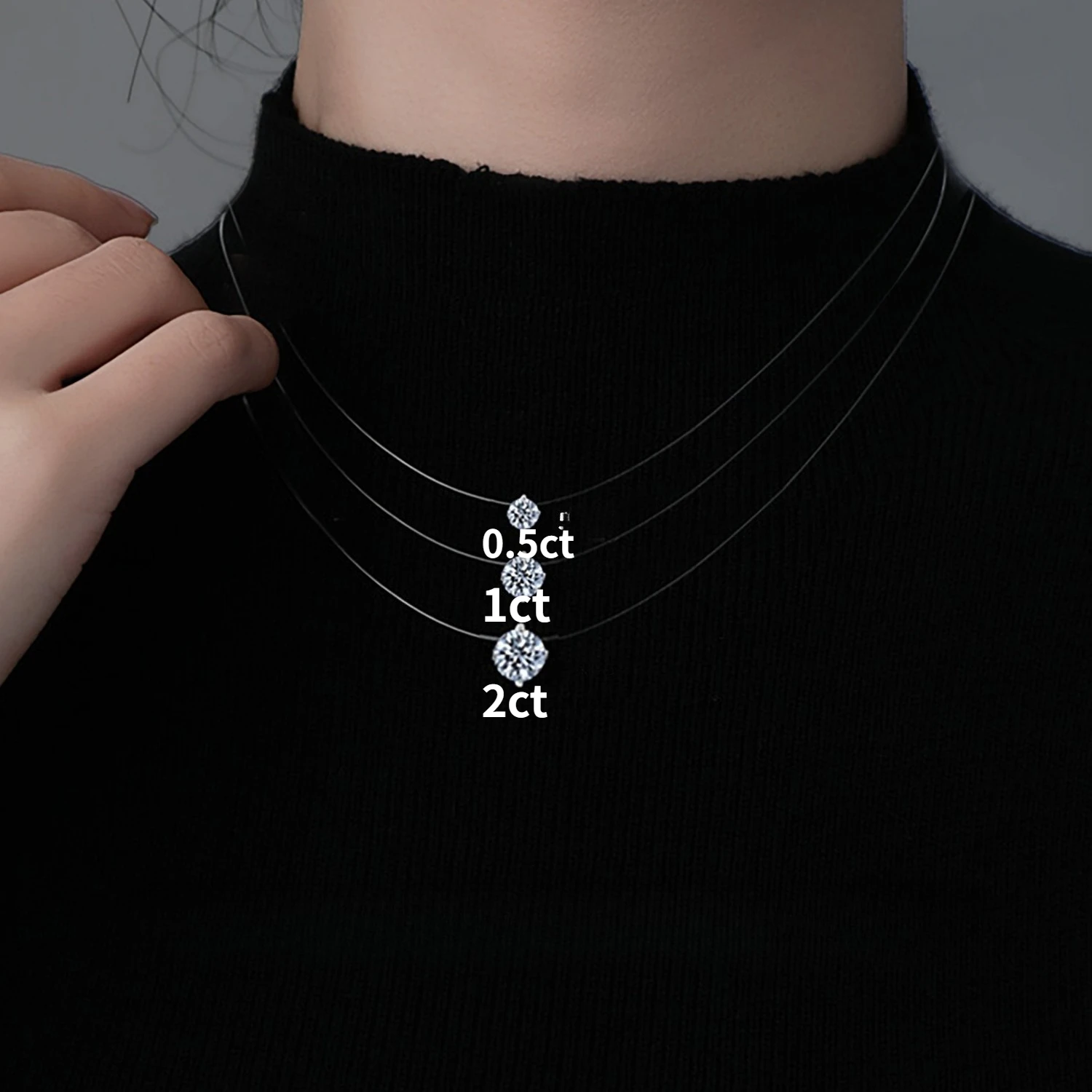 

Муассанит с бриллиантом S925, стерлинговое серебро, невидимая прозрачная леска, цепочка на ключицу, ожерелье, женские украшения