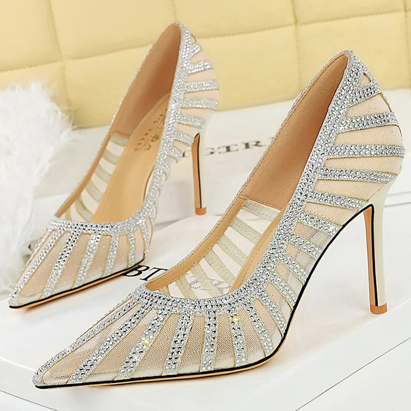 

2026 Rhinestone mesh Women Pumps Luxury banquet shoes High Heels Sexy Party Shoes Women heels 9.5 cm Stiletto Pumps