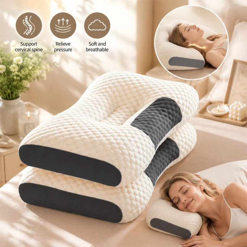 Almohada Cervical, Almohada Ortopédica para Dormir con Fibra de Soya, Soporte Cervical SPA para el Hogar y Viajes