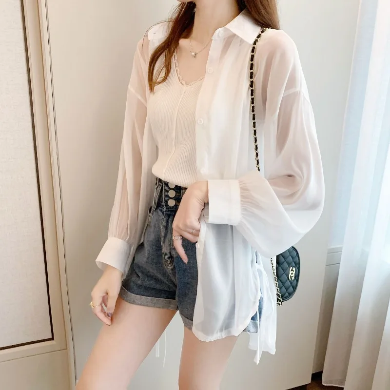

New Summer Sun Protection Clothing Chiffon Blouse Women's Ice Silk Cardigan Air Conditioning Shirt