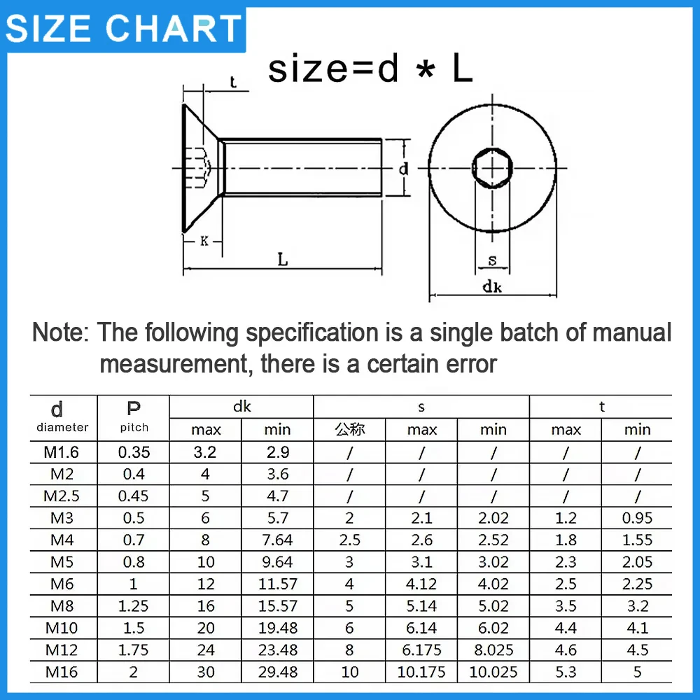Grade10.9 Steel DIN7991 Hexagon Hex Socket Head Flat Countersunk Allen Bolt Screw Black Hex Socket Bolts M2M2.5M3M4M5M6M8M10M12