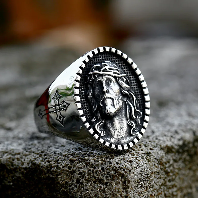 BEIER 2022 New Creative Design Jesus Ring Religious Men\'s Cross Ring Prayer Christian Jewelry Wholesale Dropshipping