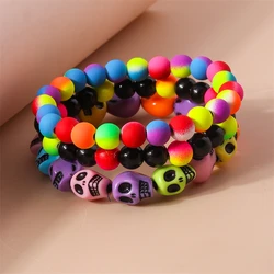 Fashion Colorful Skull Beads Bracelet for Women Adjustable Elastic Handmade Beaded Bracelet Girls Party Holiday Jewelry Gifts