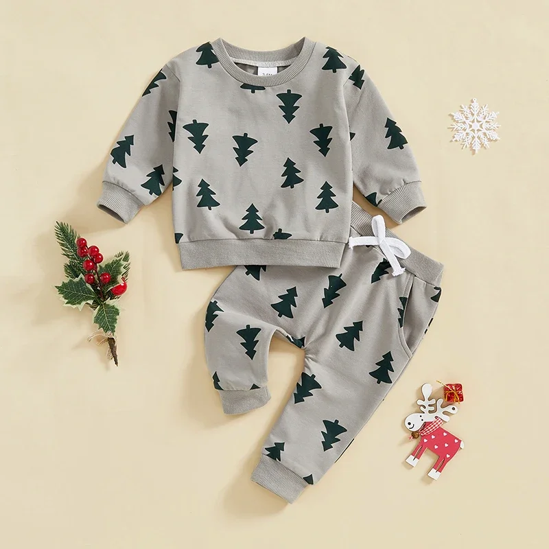 

Baby Christmas Outfits Autumn Tree Print Long Sleeve Sweatshirt and Pants 2Pieces Set Newborn Clothes