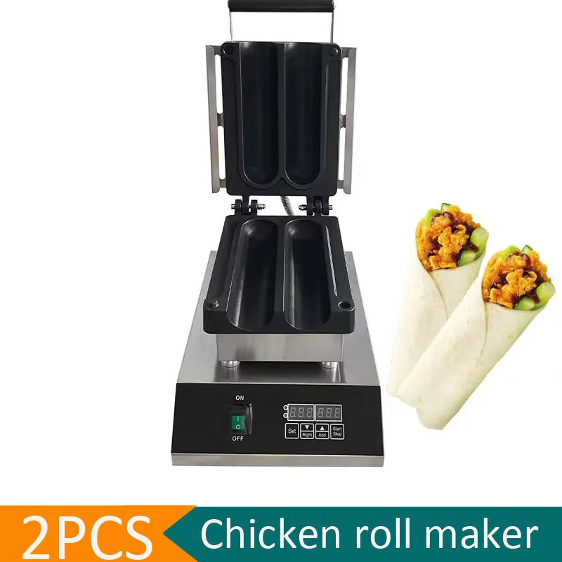 Digital Chicken Rolls Waffle Maker Machine With Timer 2 Meat Roll Wrap Machine Barbecue Burrito Machine Hot Snacks Equipment