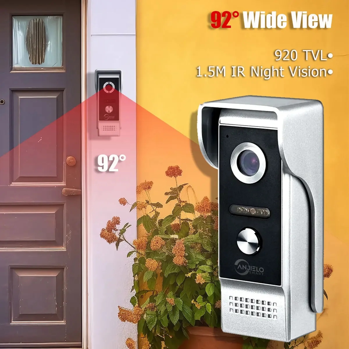 ANJIELO Visible Doorbell Metal Outdoor Unit With Rain Cover and Night Vision Function Video Intercom Doorbell for Home