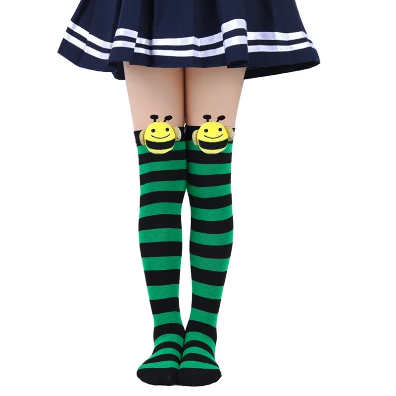 Calcetines hasta la rodilla, medias a rayas para Cosplay para Halloween, Navidad, niños, medias a rayas Kawaii, calentadores de piernas