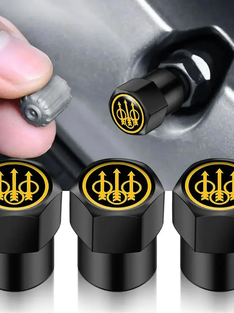 Bouchon de Valve de voiture universel, accessoires de tige de Valve de pneu de roue, autocollant d'air pour style de voiture en forme de BERETTA 4 pièces