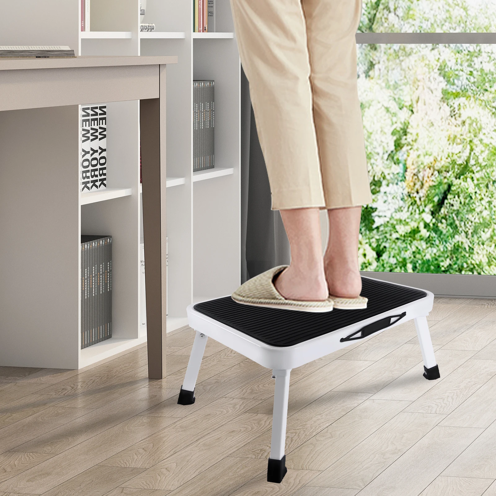 Step Stool Extra Wide Step Safety Non Slip Mat Heavy Duty Steel Folding Portable Kitchen Stool Home