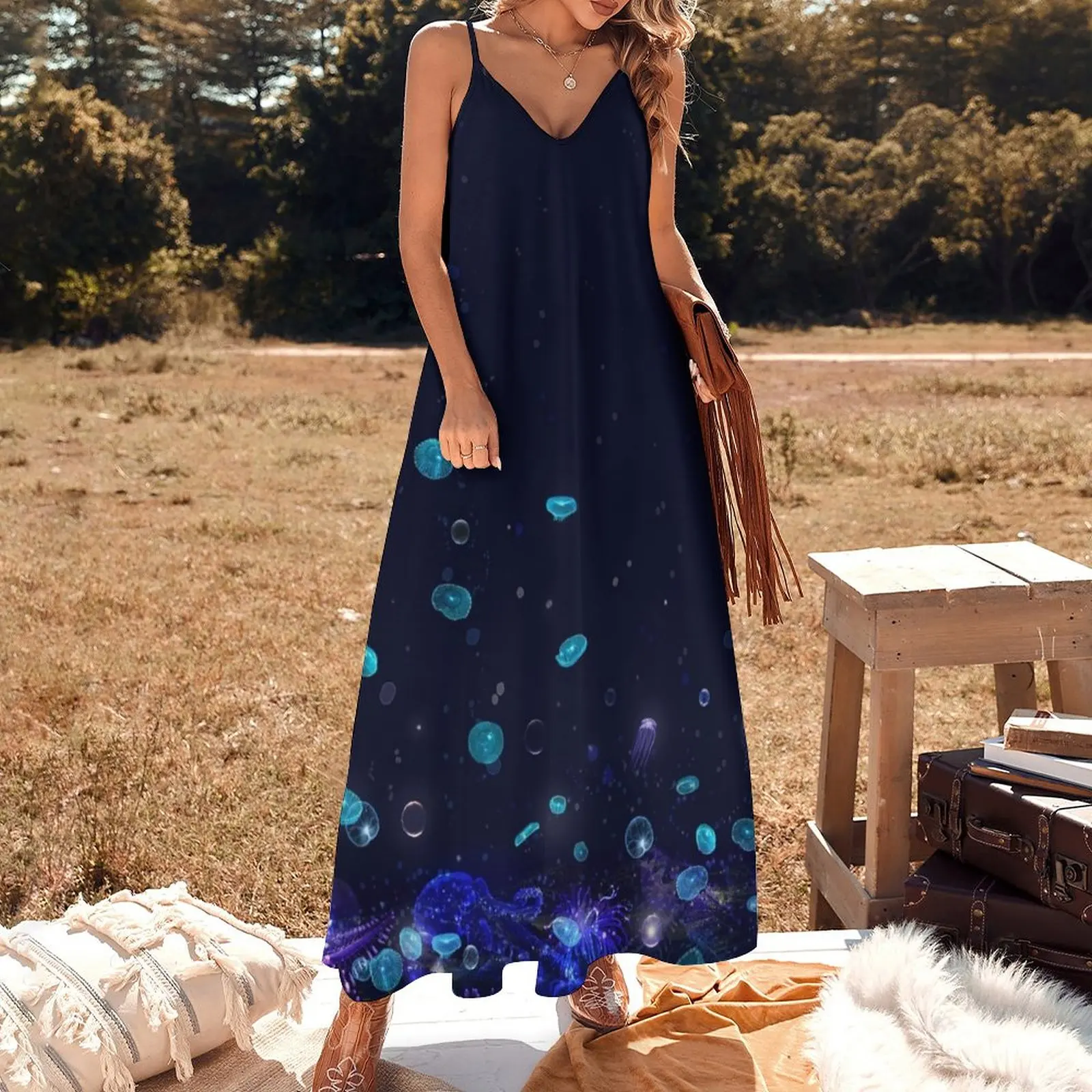 Deep Sea Luminescent Sleeveless Dress dress for woman Long veiled dresses