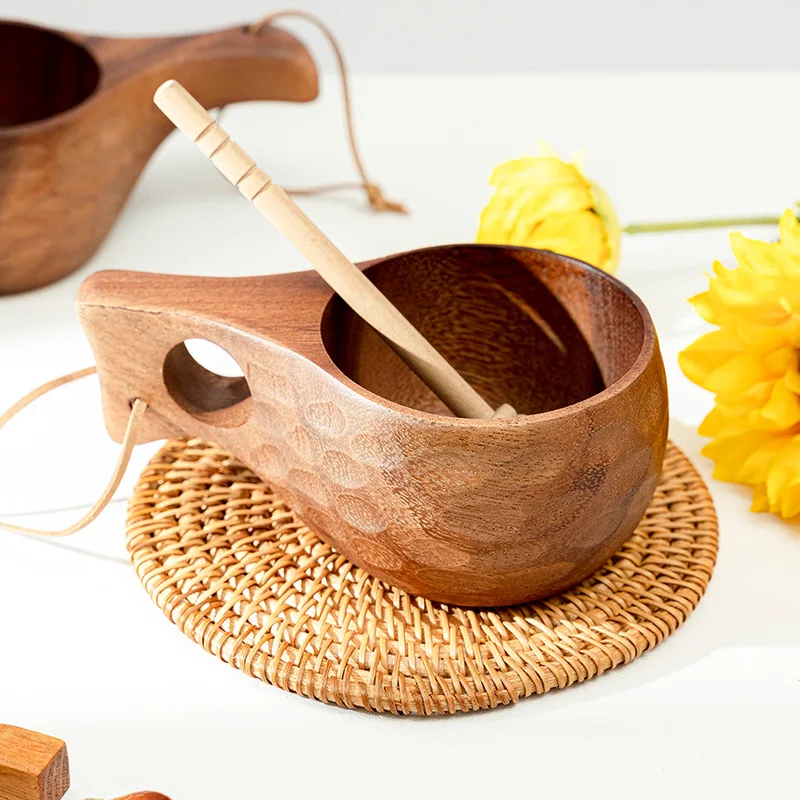 Acacia Wood Milk Cup Breakfast Cup Turtle Shell Finnish Cup Camping Handy Cup Portable Outdoor Cup Dropshipping Bushcraft