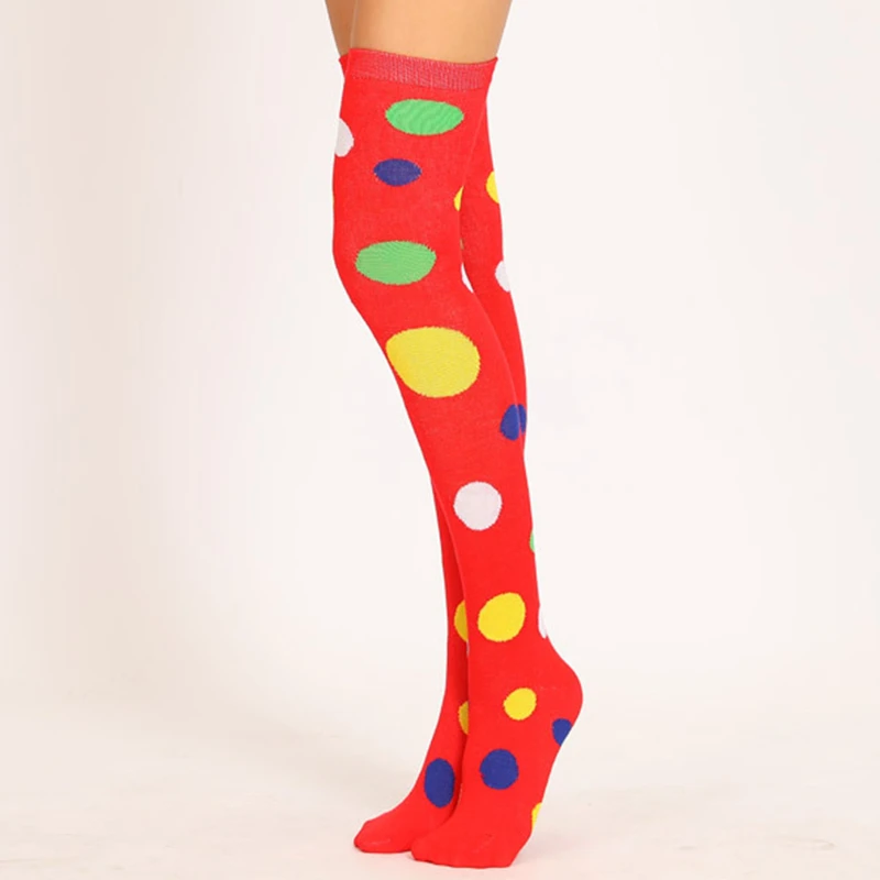 1 Pair of Women Clown Stockings Polka-dot Yellow Knee Socks