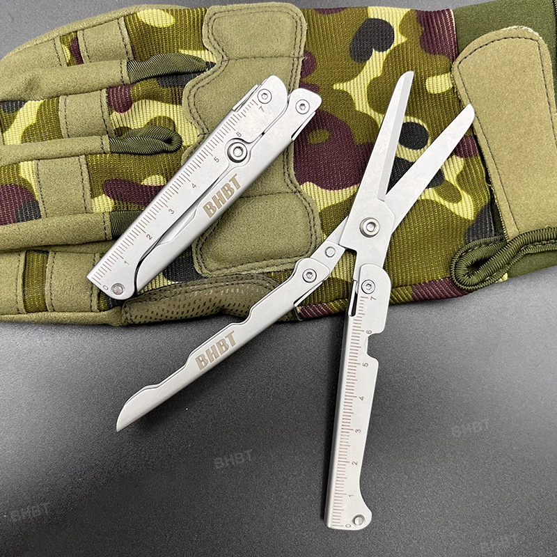 BHBT Folding Scissors Portable Lightweight Home Outdoor EDC Tools With Back Clip Scale