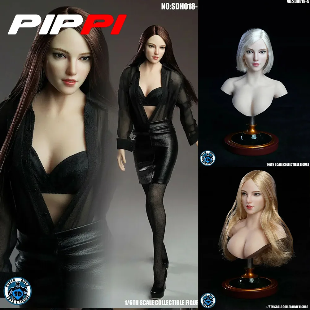 

In Stock SUPER DUCK SDH018 1/6 Scale Female Head Sculpt Carving Model Body Accessories For 12'' Pale Action Figure Body Doll