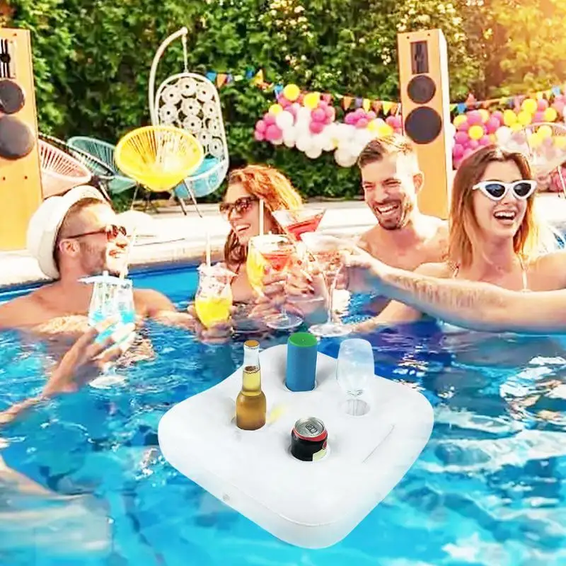 Soporte para bebidas para piscina, flotador inflable, taza de gran capacidad, flotador para bebidas para piscina, puede contener 4 botellas, soportes para bebidas para piscina y jacuzzi, agua