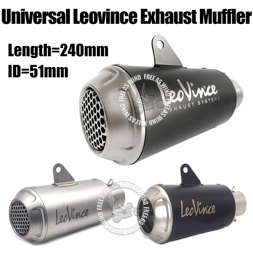 

51MM Universal Leovince Motorcycle Exhaust Muffler Escape For R1 R3 R6 NINJIA400 Z400 Z900 GSX250 CBR650 Etc Exhaust Accessories