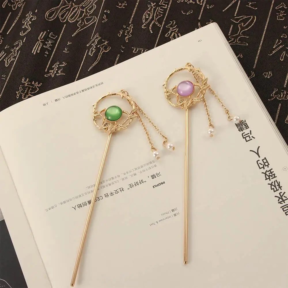 Headdress Fashion Chinese Crystal Vintage Ancient Style Tassel Hairpin Pearl Hair Sticks Hair Accessories Hair Fork