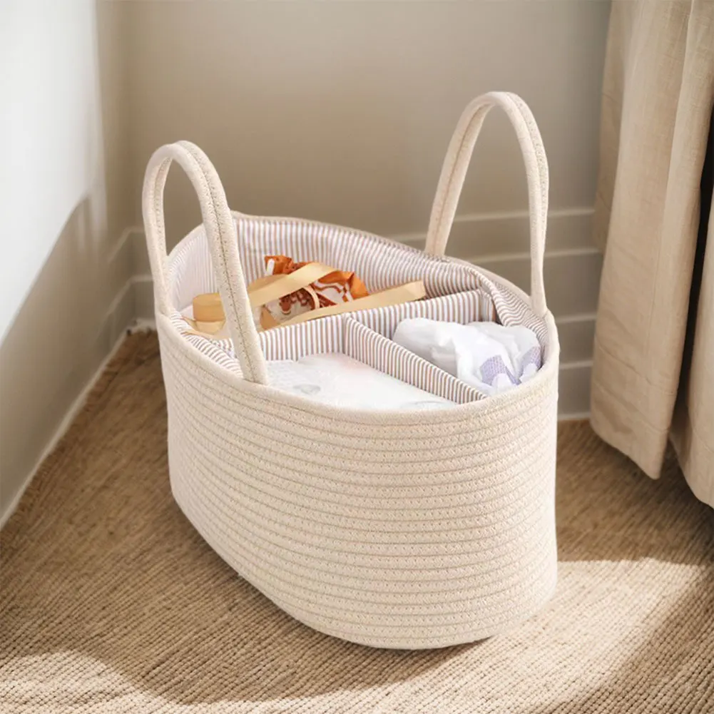 Travel Out Portable Mommy Bag Cotton Rope Baby Diaper Caddy Organizer with Changeable Compartments Diaper Bag for Baby Shower