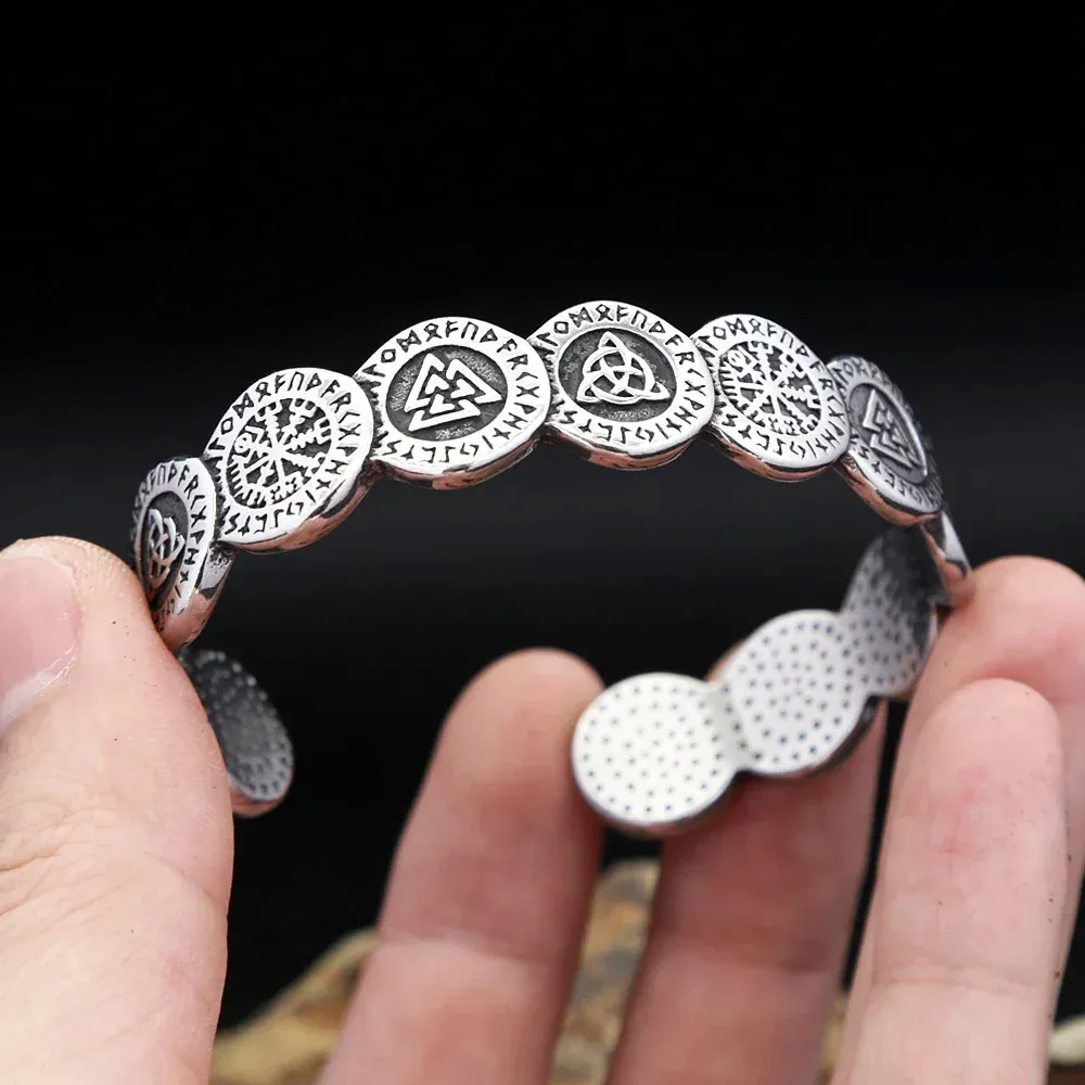 Fashion Nordic Viking Rune Jewelry Opening Adjustable Stainless Steel Fashion Jewelry Bracelet Retro Punk Hip Hop Unisex Gift view 4
