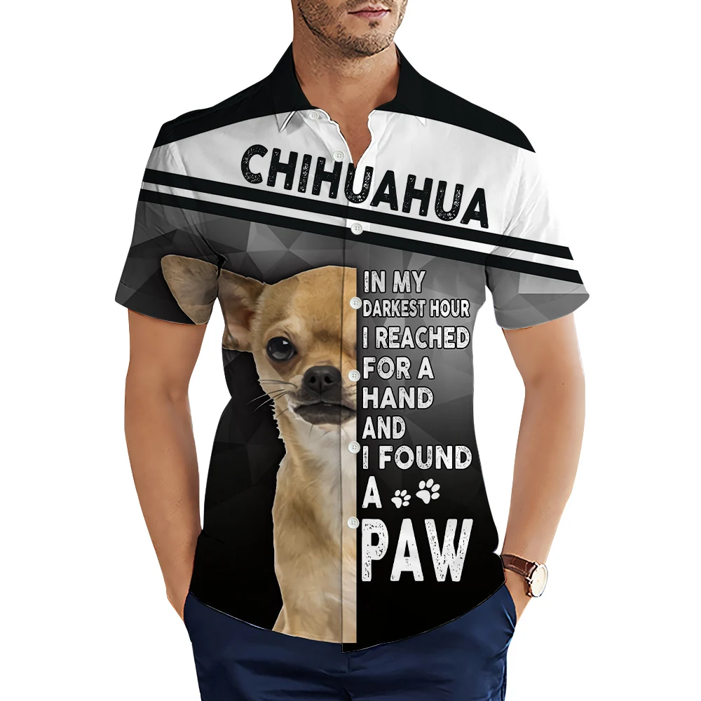 

HX Fashion Men's Shirts Chihuahua I Found A Paw 3D Printed Casual Shirt Summer Short Sleeve Shirts for Men Clothing Camisa