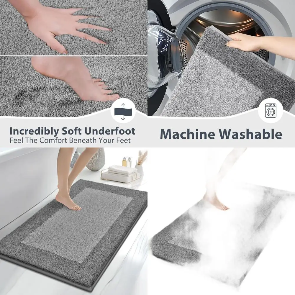 

30x46 Ultra Soft Non-Slip Bath Rugs, Absorbent and Quick Dry, Machine Washable Mats for Bathroom, Shower, and Bathtub in Grey &