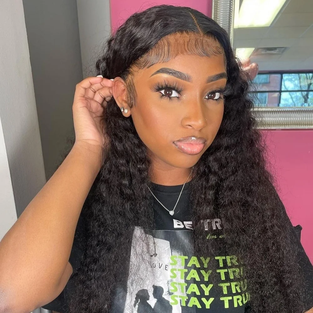 

Water Wave 1B Lace Front Wigs Human Hair For Women 220 Density 13x4 Transparent Natural Color Pre Plcked Frontal Wigs Curly Wig