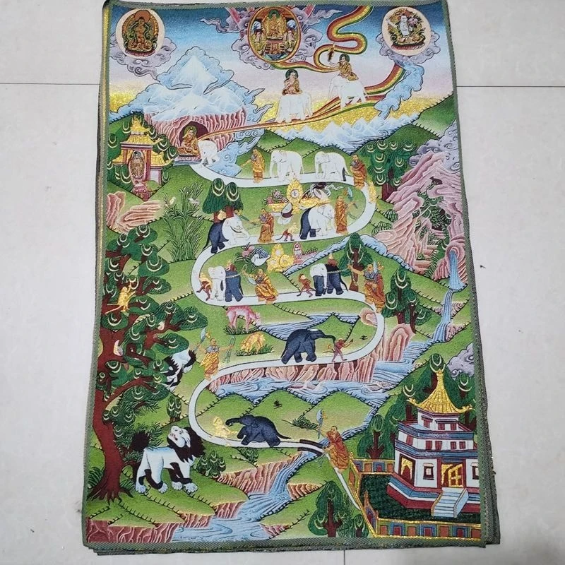 Tibet Tibetan Cloth Silk Buddha's biography Thangka Tangka Embroidery Painting Embroidery Hanging Pictures