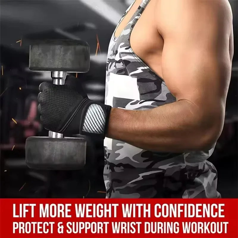 زوج واحد من قفازات التمرين لرفع الأثقال مع لف المعصم وحماية كاملة لراحة اليد ومقابض إضافية للياقة البدنية والسحب