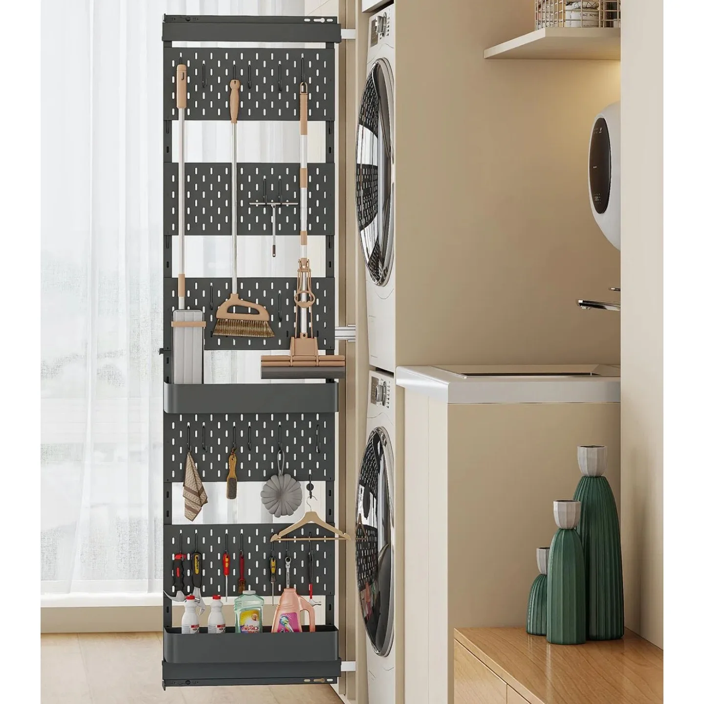 YJQ Kitchen Snack Cabinet Pull Basket Extremely Narrow Drawer Type High Cabinet Side Pull Basket Hole Board Storage Shelf