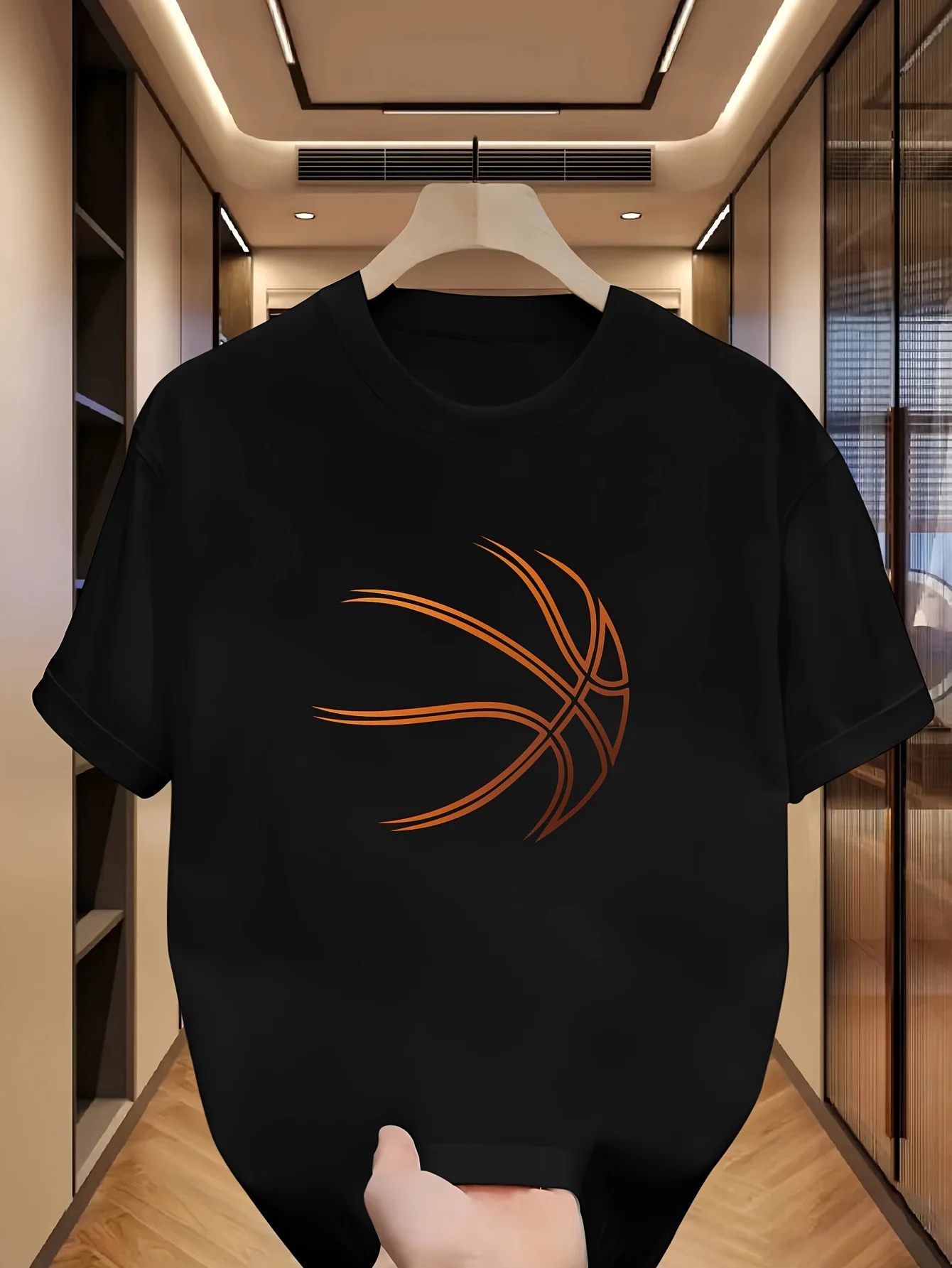 

Tailored fit trend basketball print men's shoulder T-shirt Fashionable and dynamic design pure cotton comfortable home