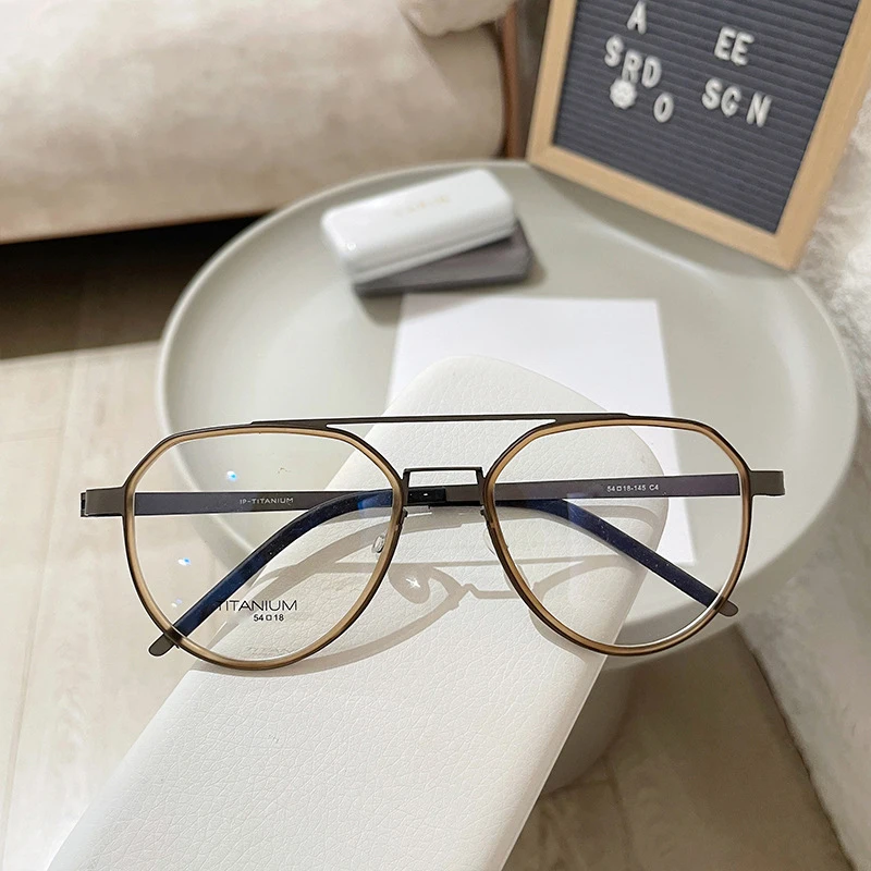 Denmark Brand Reproduction Classic Pilot Double Beam Glasses Screwless Design Pure Titanium Eyeglasses Large Men Business Frame
