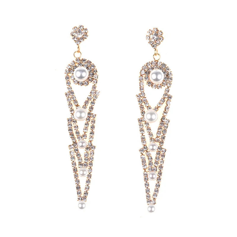 Hot-selling new product earrings, bohemian alloy diamond-encrusted pearl earrings 2 colors, cross-border accessories manufacture