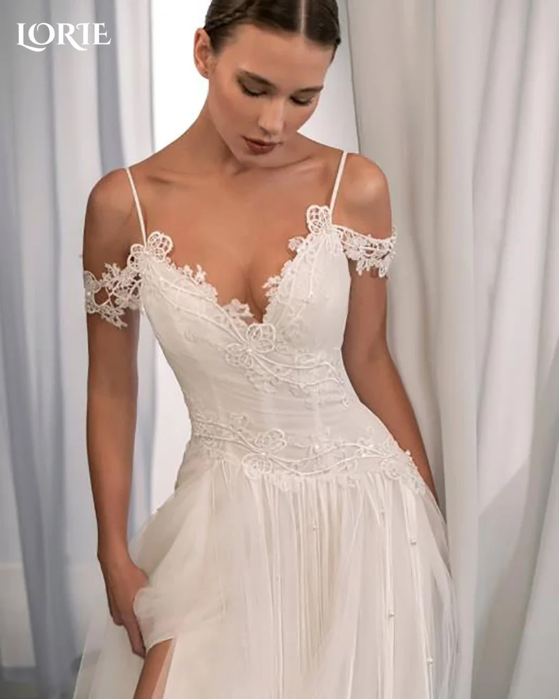 

LORIE Appliques Boho Wedding Dress 3D Flowers Lace V Neck A-Line Sweetheart Off Shoulder Bride Gown Customized Plus Bride Dress