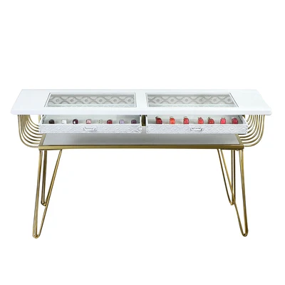 

New Light Luxury Single Manicure Table Simple Double Glass Manicure Table Marble Manicure Table And Chair Set