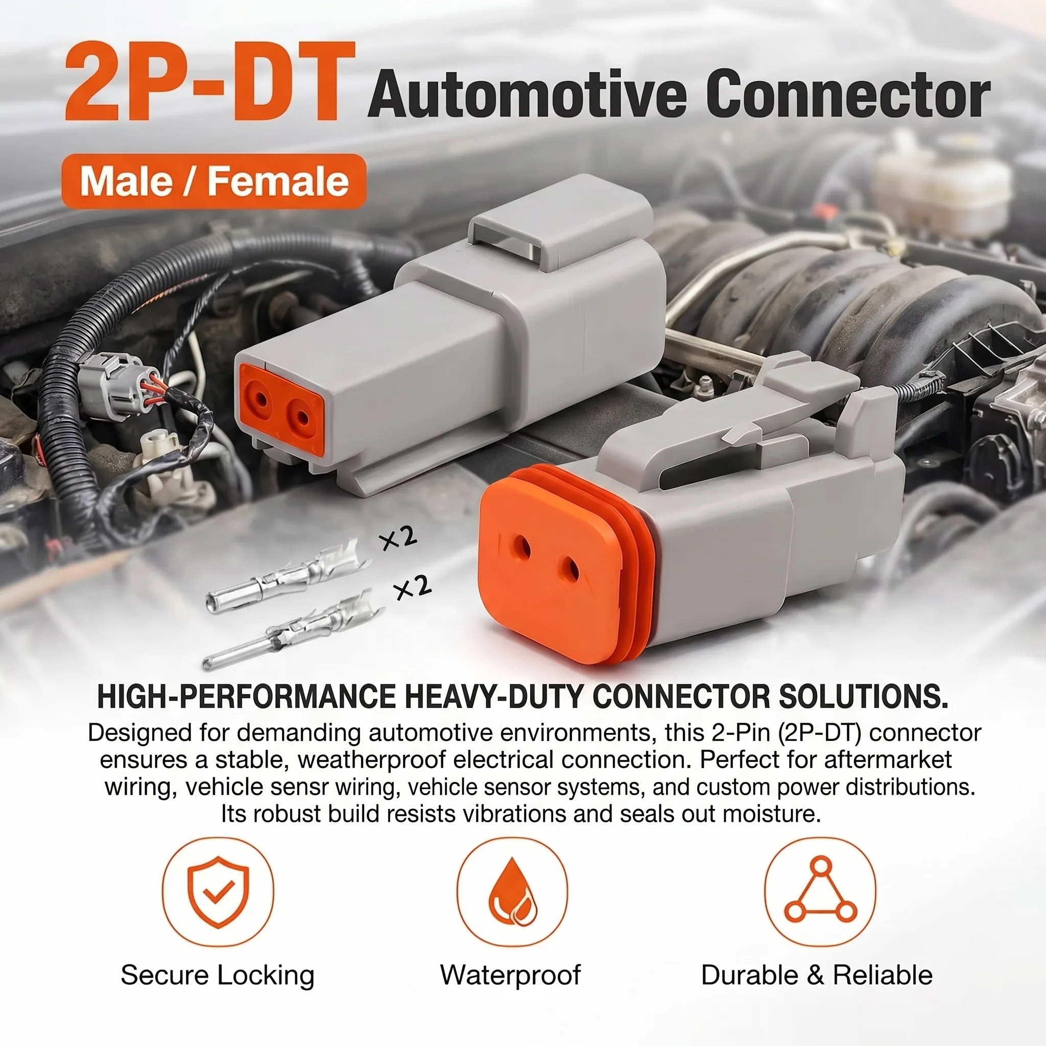 

DT06-2S & DT04-2P 2-Pin Deutsch Type DT Series Waterproof Connector - Heavy Duty Automotive Plug for Truck Wire Harness