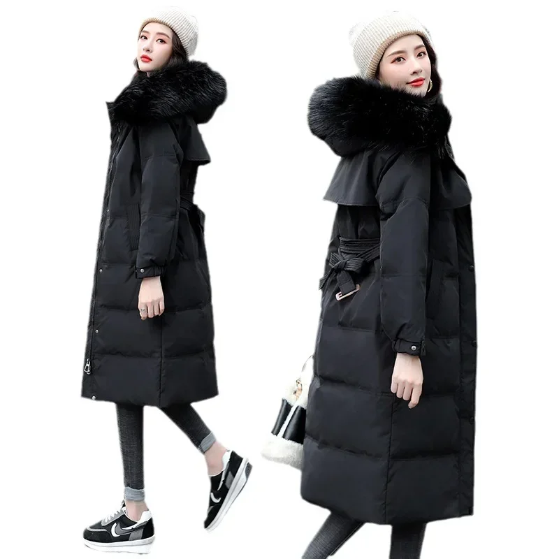 2023 New Women\'s Down Cotton Parkas Winter Jacket Coat Fur Collar Thick Warm Long Coats Female Fashion Hooded Padded Outerwear