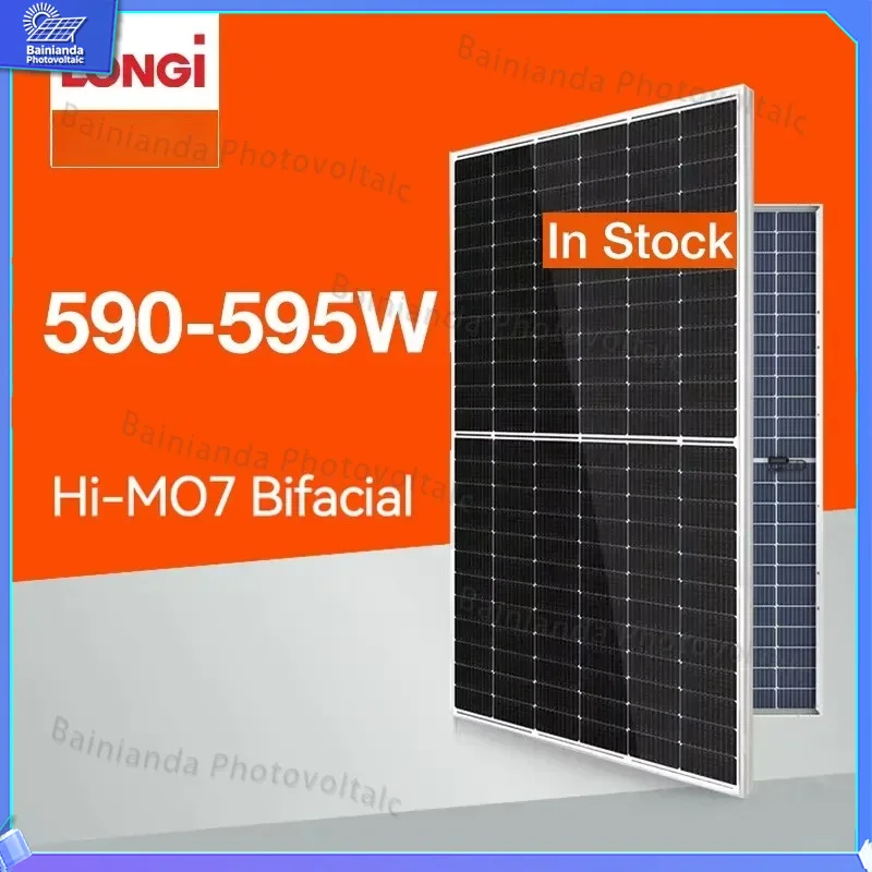 Panel Solar Bifacial de Doble Vidrio LONGi Solar Hi-MO7 de 595W 590W 585W, Módulo Solar de Alta Eficiencia con Tecnología de Celdas HPDC