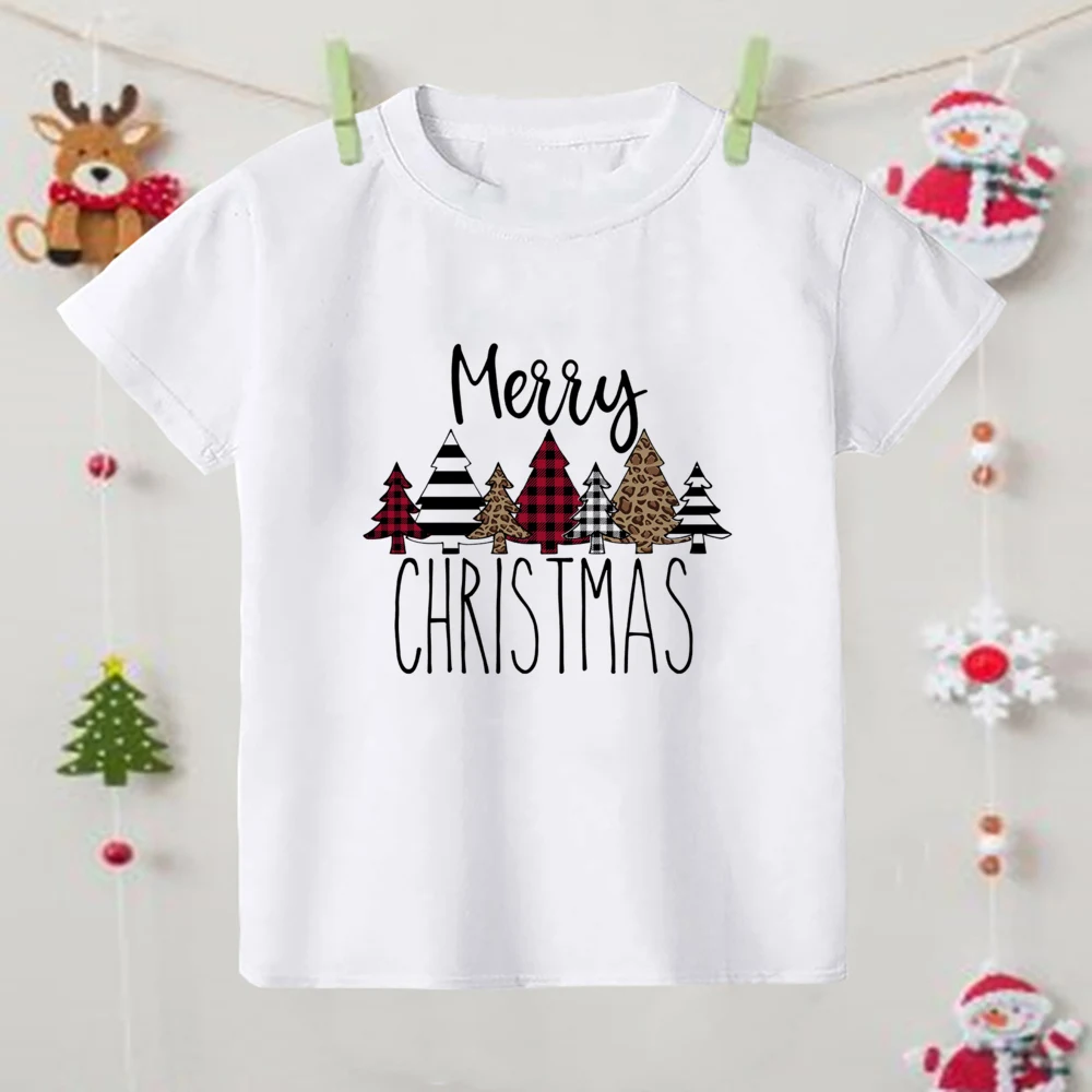 Merry Christmas Deer Printed T Shirt Kid Christmas T-shirt Child Clothes Tops Boy Girl Xmas Party Outfit Children Holiday Gifts