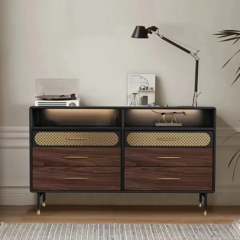 خزانة صدر إيطالية فاخرة وخفيفة لغرفة المعيشة وخزانة تلفزيون من القرون الوسطى وغرفة نوم بسيطة من خشب الجوز #2