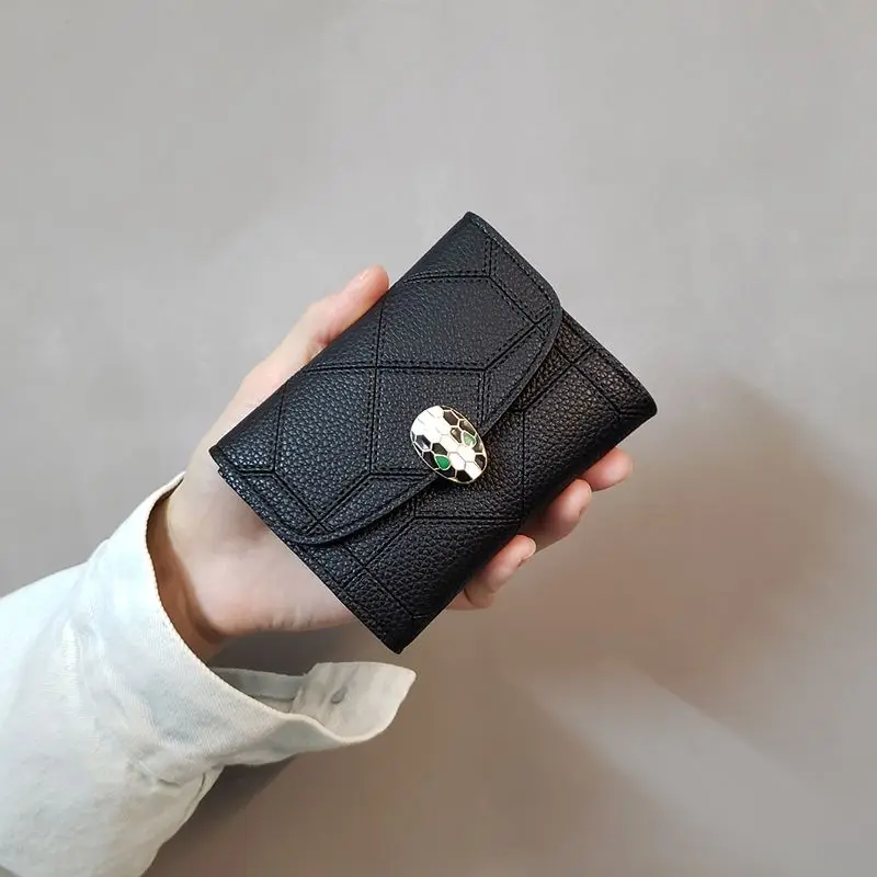 New Snakehead Wallet Women's Short Three Fold Wallet Vertical Customization Zero Wallet Small Fresh Card Bag Anti Theft Wallet