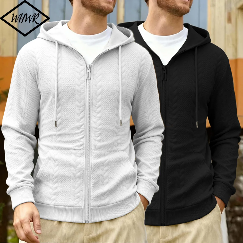 

Spring and Autumn Men's Casual Zipper Hoodies Jackets Knitted Sportwear Mens Solid Color Hooded Sports Sweatshirts Sweater Coat