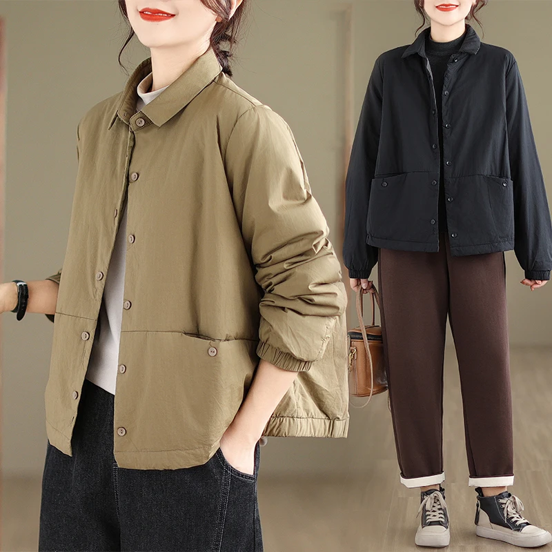 

Утепленная хлопковая куртка для женщин: модная, универсальная, теплая, на одной пуговице, с отложным воротником, зимнее пальто