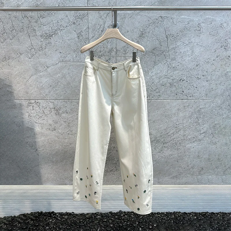 

Niche 2025 spring and summer flower embroidery decoration all match casual jeans y2k jeans