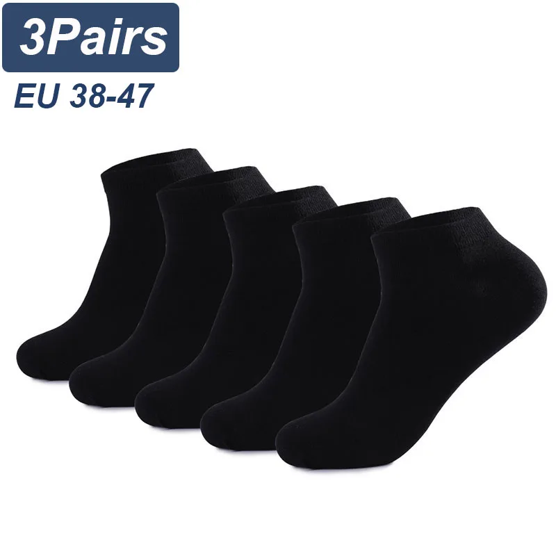 

3 Pairs Men Cotton Socks Summer Thin Breathable High Quality invisible Boat Socks Black Short For Students Size 38-47 Large Size