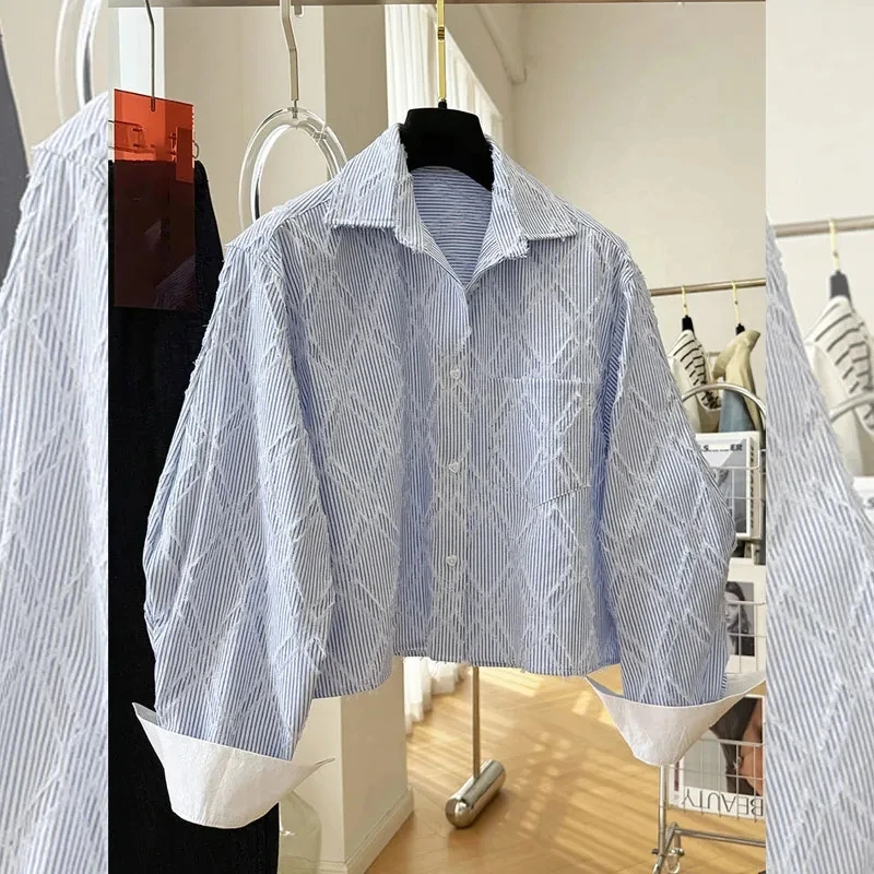 

Новая весенняя женская блузка с длинным рукавом в корейском стиле, высококачественная, уникальная, красивая, модная, из смесового хлопка и полиэстера