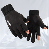 Faux Suede Gloves Winter Men Soft Cycling Anti-Slip Gloves Hiking Driving Windproof Delivery Flip-Tops Ribbed Cuff Gloves