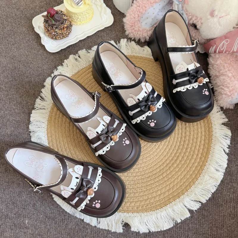 Caramel cloth ding Lolita lucky kitten with jk uniform shoes women's small leather shoes flat bottom student sailor suit